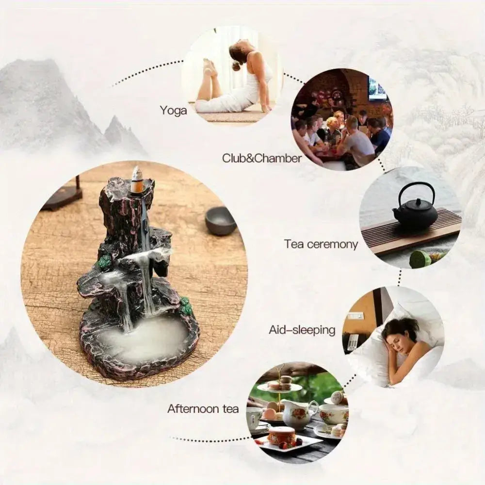 Waterfall Monk Incense Burner – Ceramic Backflow, 10 Cones