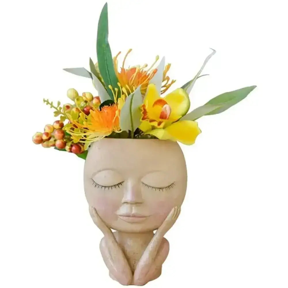 Whimsical Succulent Head Planter – Hand-Painted Resin