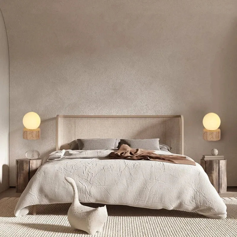 Wabi-Sabi Stone Wall Lamp – Minimalist Bedside Sconce