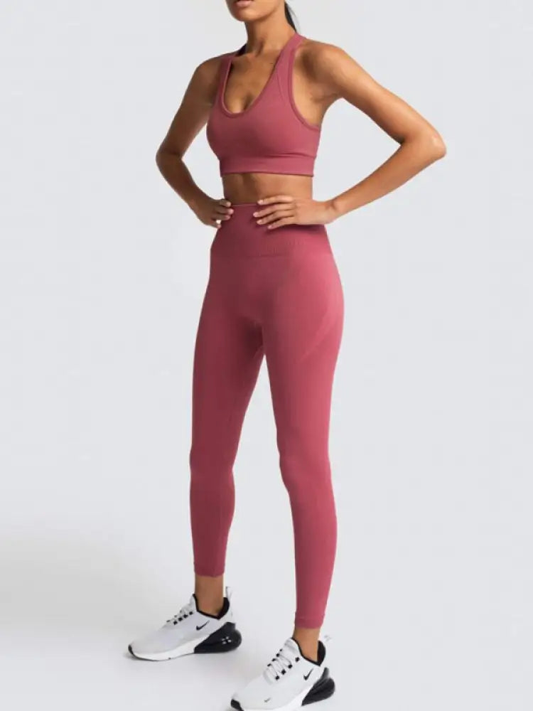 Seamless Knit High-Waist Vest & Trousers Two-Piece Set