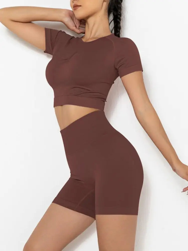 Women's Seamless Two-Piece Set – High Waist Shorts, 10 Colors