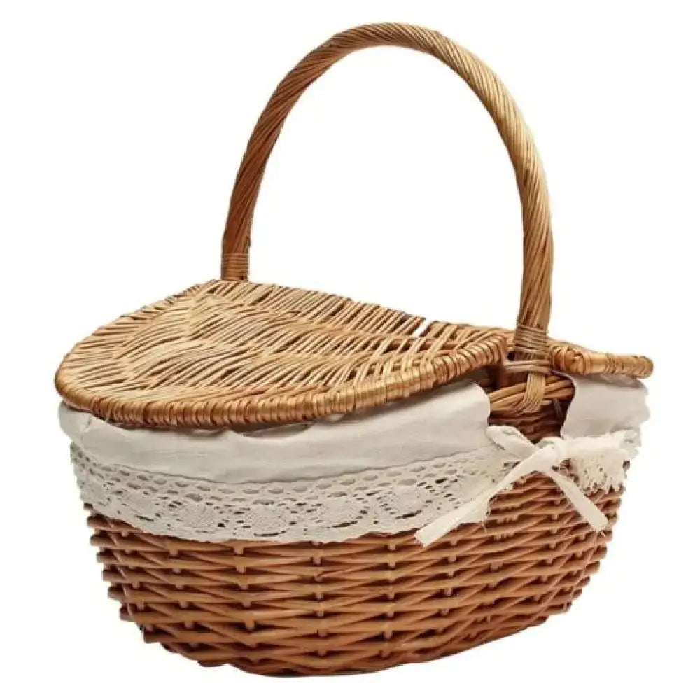 Handmade Woven Picnic Basket – Large Wicker Rattan Linen