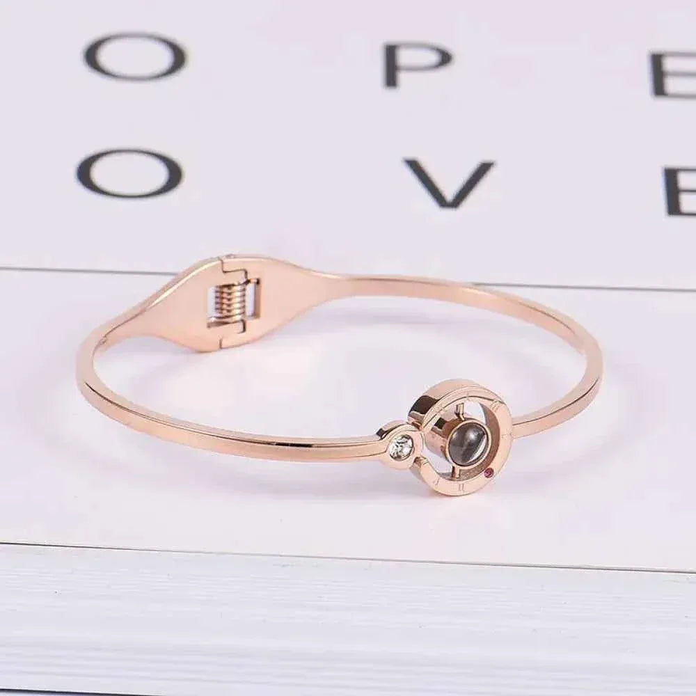 Lover Bracelet - Rose Gold Bangle with Secret "I Love You" Charm