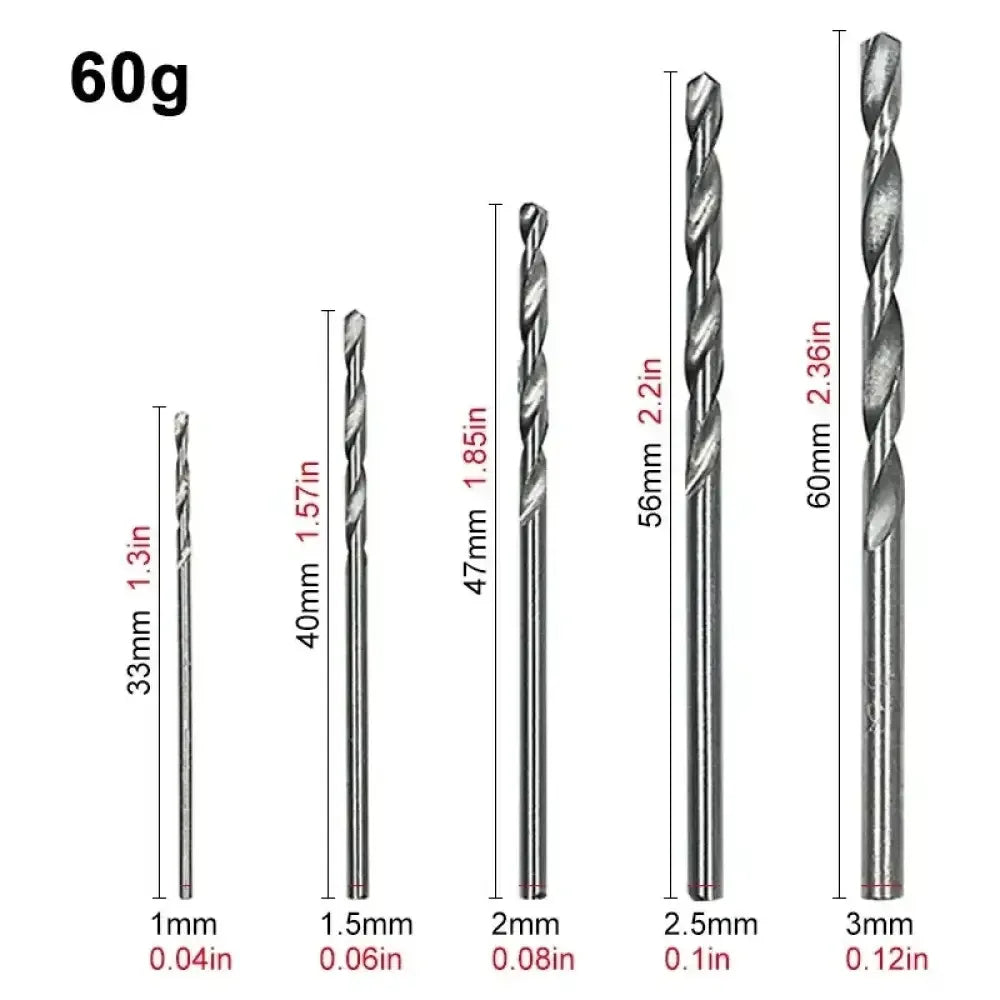 Twist Drill Bit Set - 100/200 Pcs HSS Titanium Plated 1-3mm