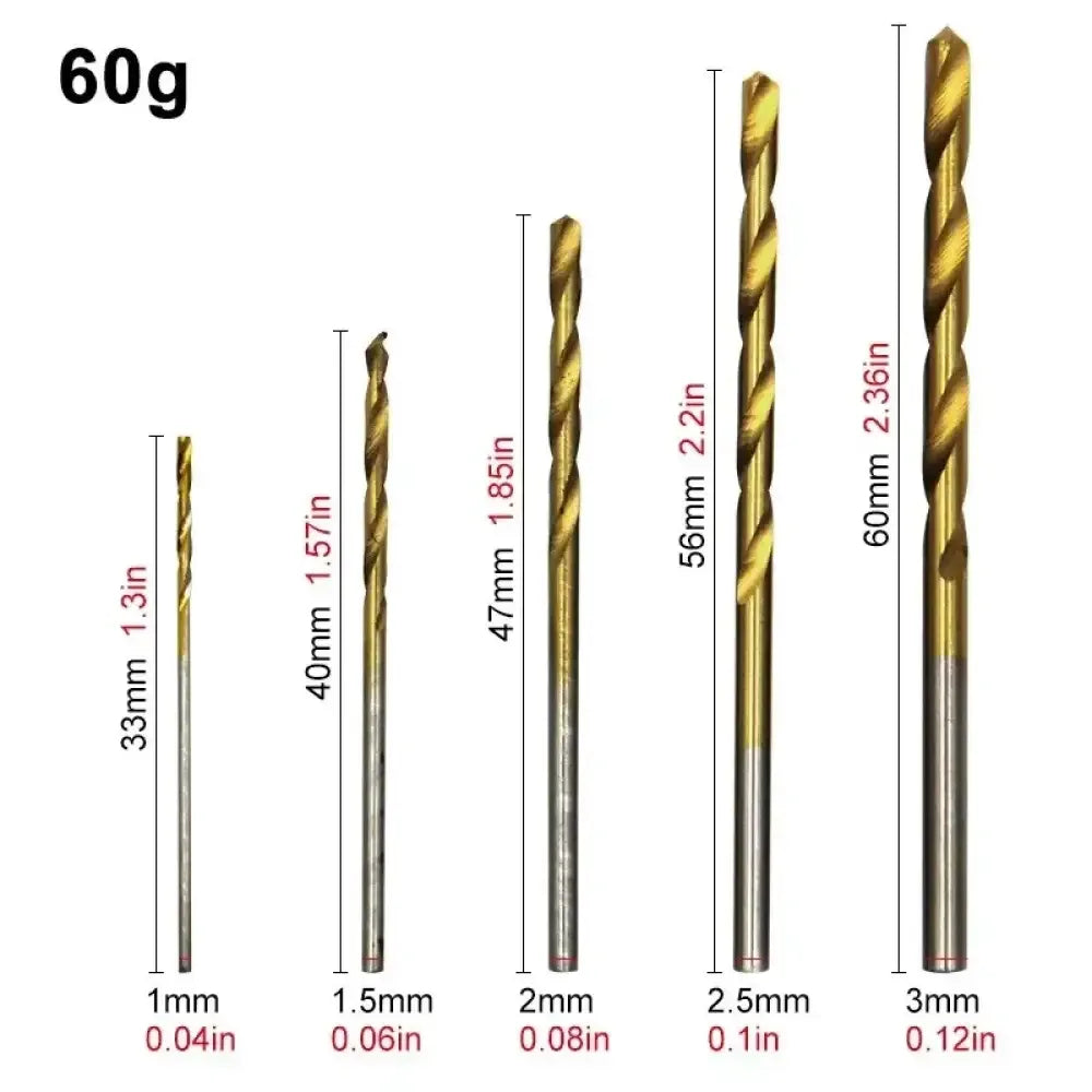 Twist Drill Bit Set - 100/200 Pcs HSS Titanium Plated 1-3mm