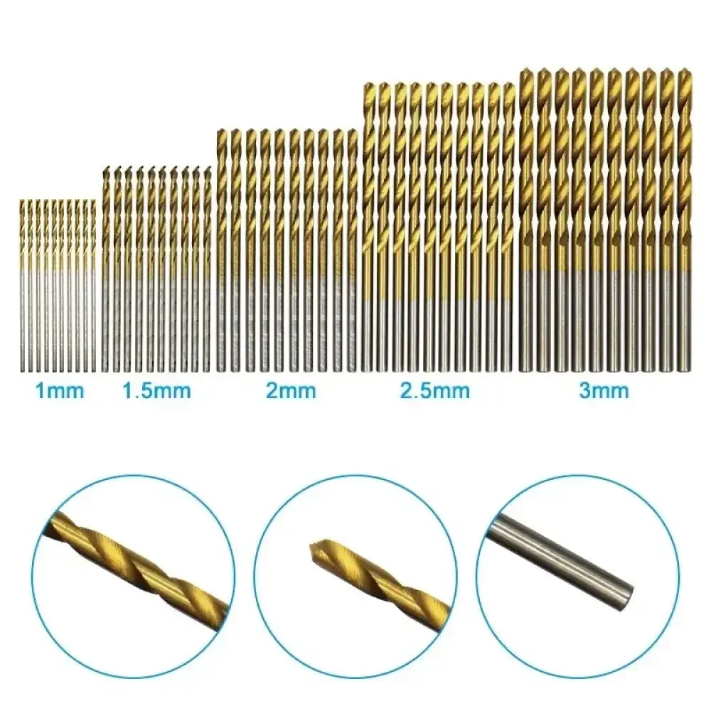 Twist Drill Bit Set - 100/200 Pcs HSS Titanium Plated 1-3mm