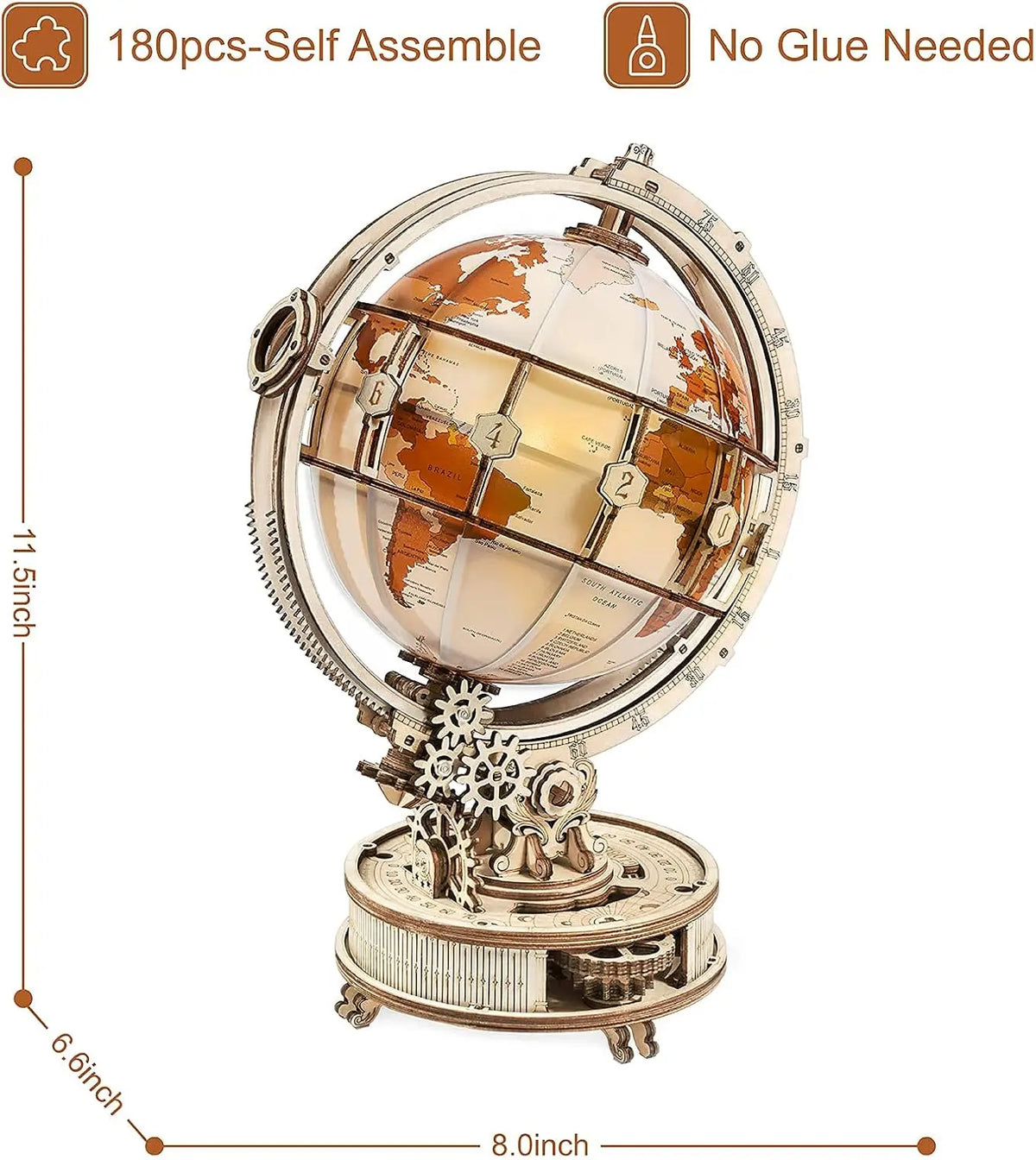 Luminous Globe 3D Wooden Puzzle - LED Rotating World Model Kit