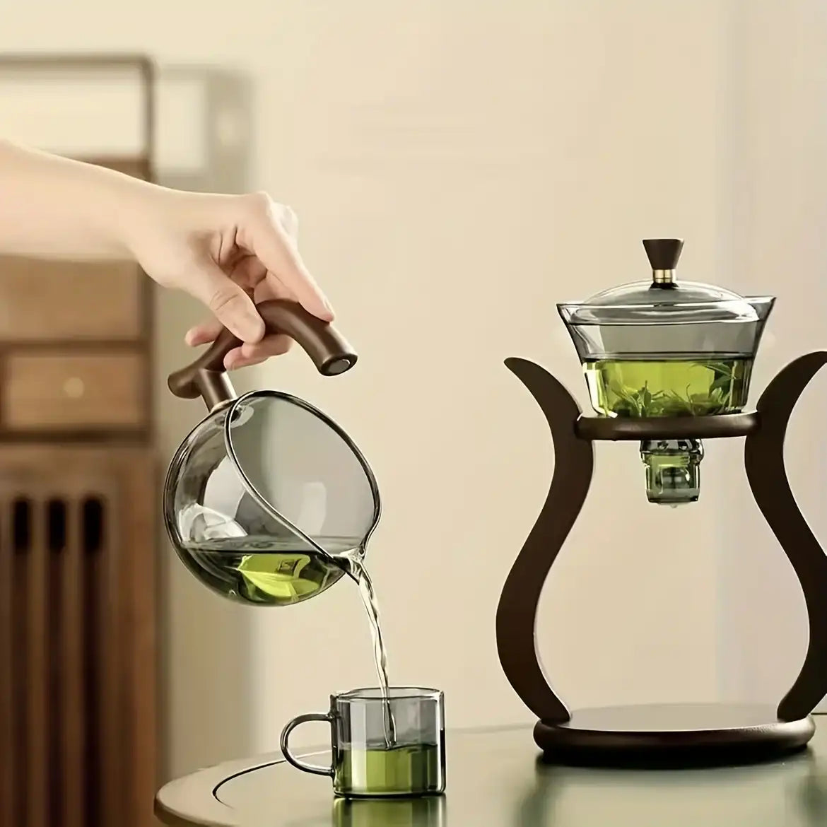Semi-Automatic Glass Tea Set - Magnetic Drip Infuser, Teapot & Teacup Set