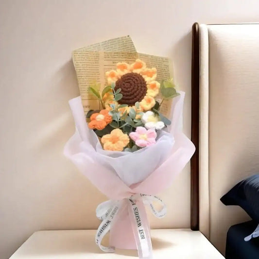 Handmade Crochet Sunflower & Daisy Bouquet - Everlasting Floral Gift