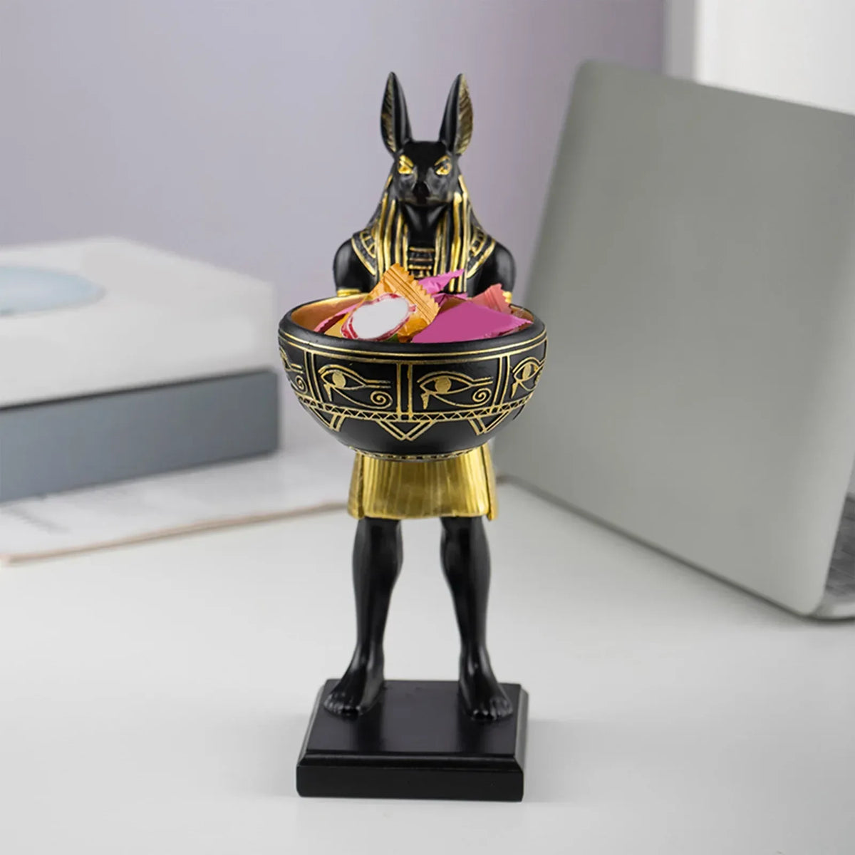 Egyptian Anubis Candy Bowl Statue – Resin Key Holder