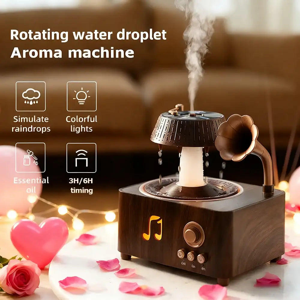 Retro Gramophone Raindrop Aroma Diffuser - Bluetooth Speaker