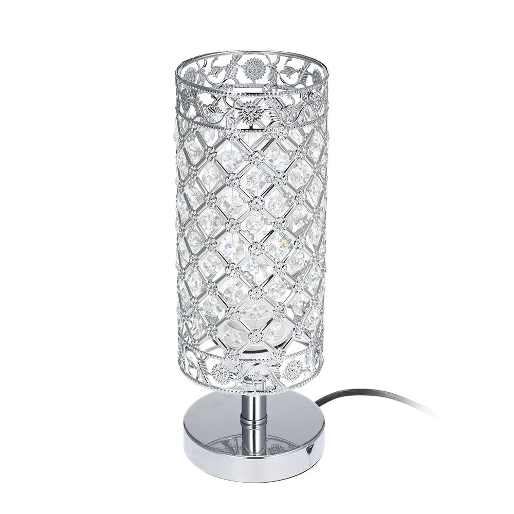 Crystal Bedside Table Lamp – Hollow-Carved Silver Desk Light