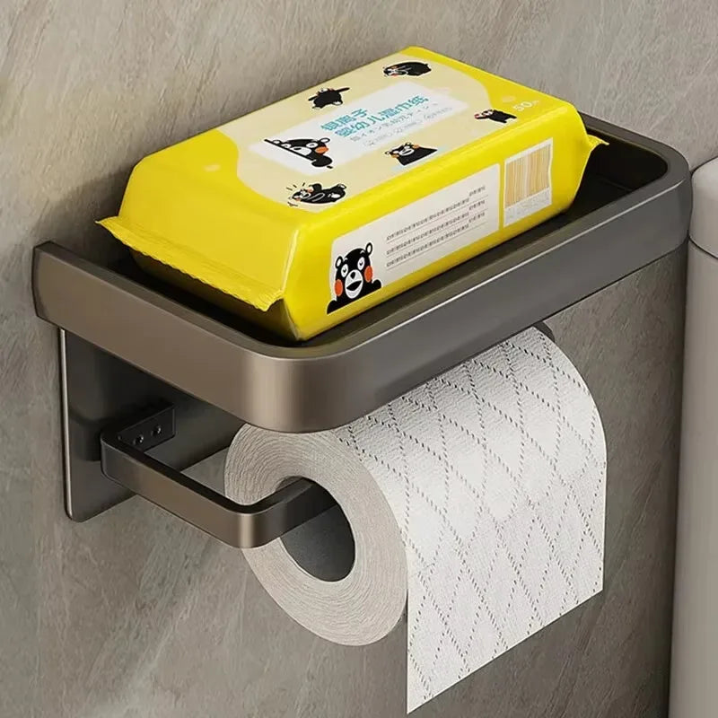Toilet Paper Holder with Phone Shelf – Space Aluminum Wall Mount
