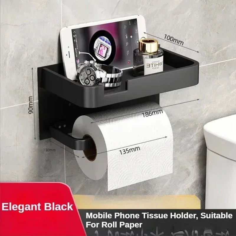 Toilet Paper Holder with Phone Shelf – Space Aluminum Wall Mount