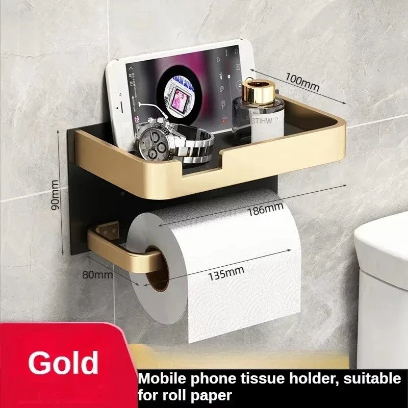 Toilet Paper Holder with Phone Shelf – Space Aluminum Wall Mount