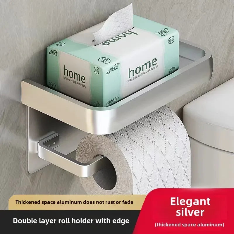 Toilet Paper Holder with Phone Shelf – Space Aluminum Wall Mount