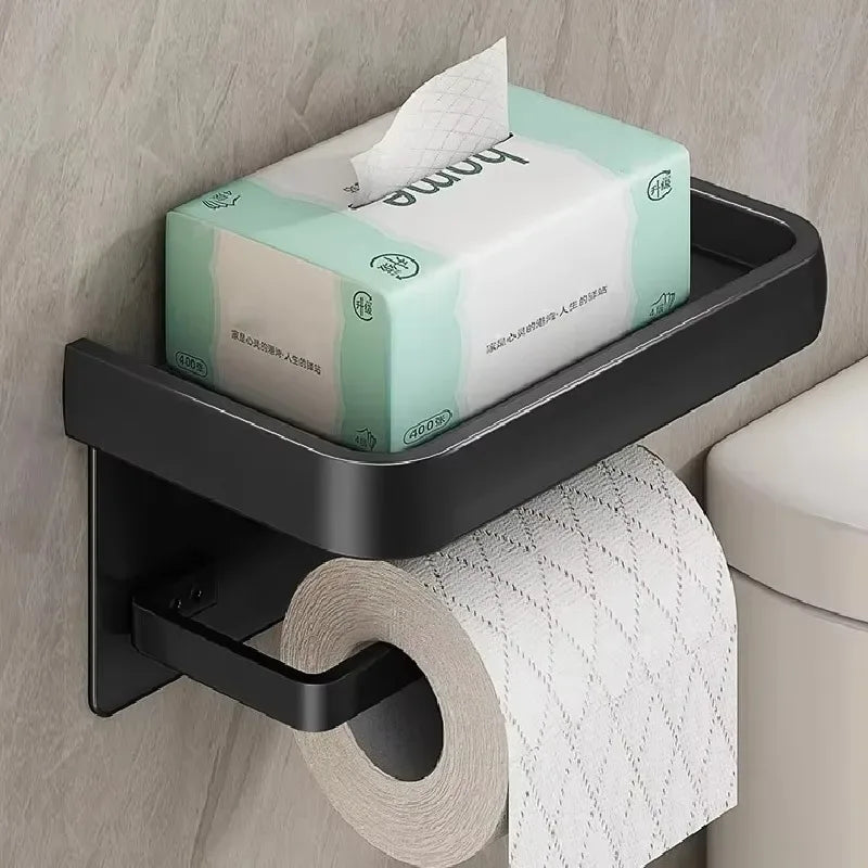 Toilet Paper Holder with Phone Shelf – Space Aluminum Wall Mount