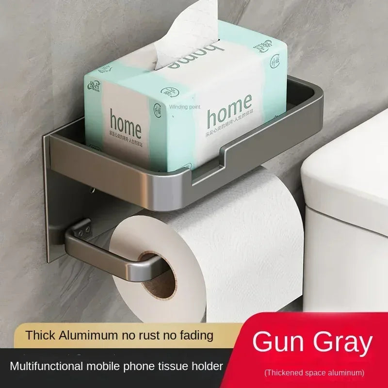 Toilet Paper Holder with Phone Shelf – Space Aluminum Wall Mount