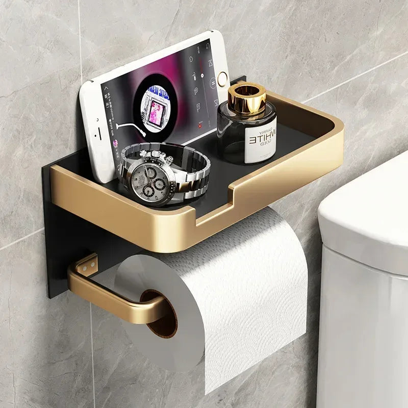 Toilet Paper Holder with Phone Shelf – Space Aluminum Wall Mount