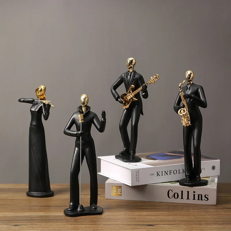Nordic Musician Sculpture – Resin Jazz Figure Decor Black & Gold