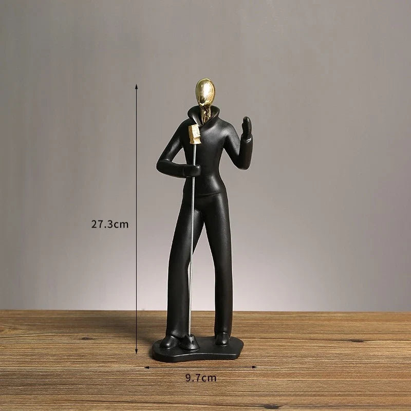Nordic Musician Sculpture – Resin Jazz Figure Decor Black & Gold