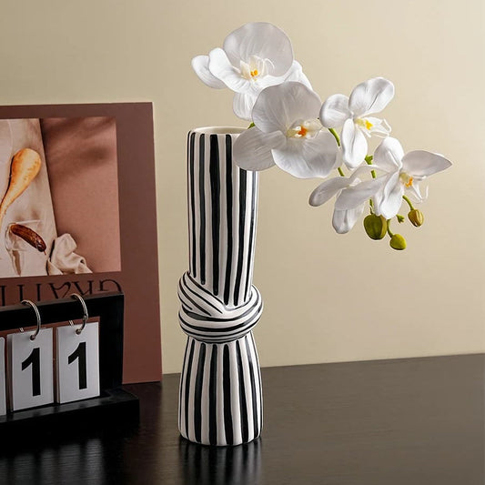 Black & White Striped Knot Ceramic Vase – Modern Decor