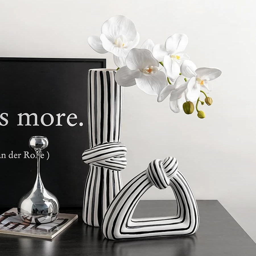 Black & White Striped Knot Ceramic Vase – Modern Decor