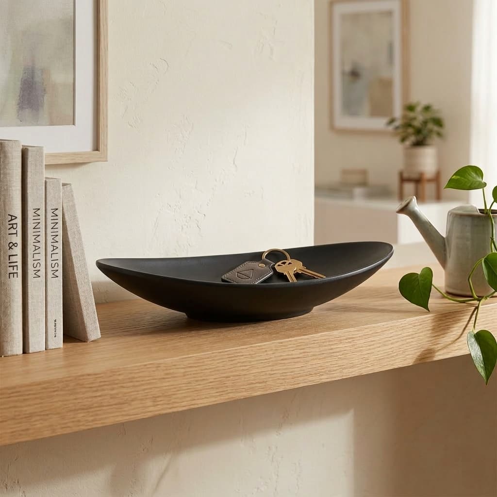 Oval Black Ceramic Jewelry Tray & Key Organizer