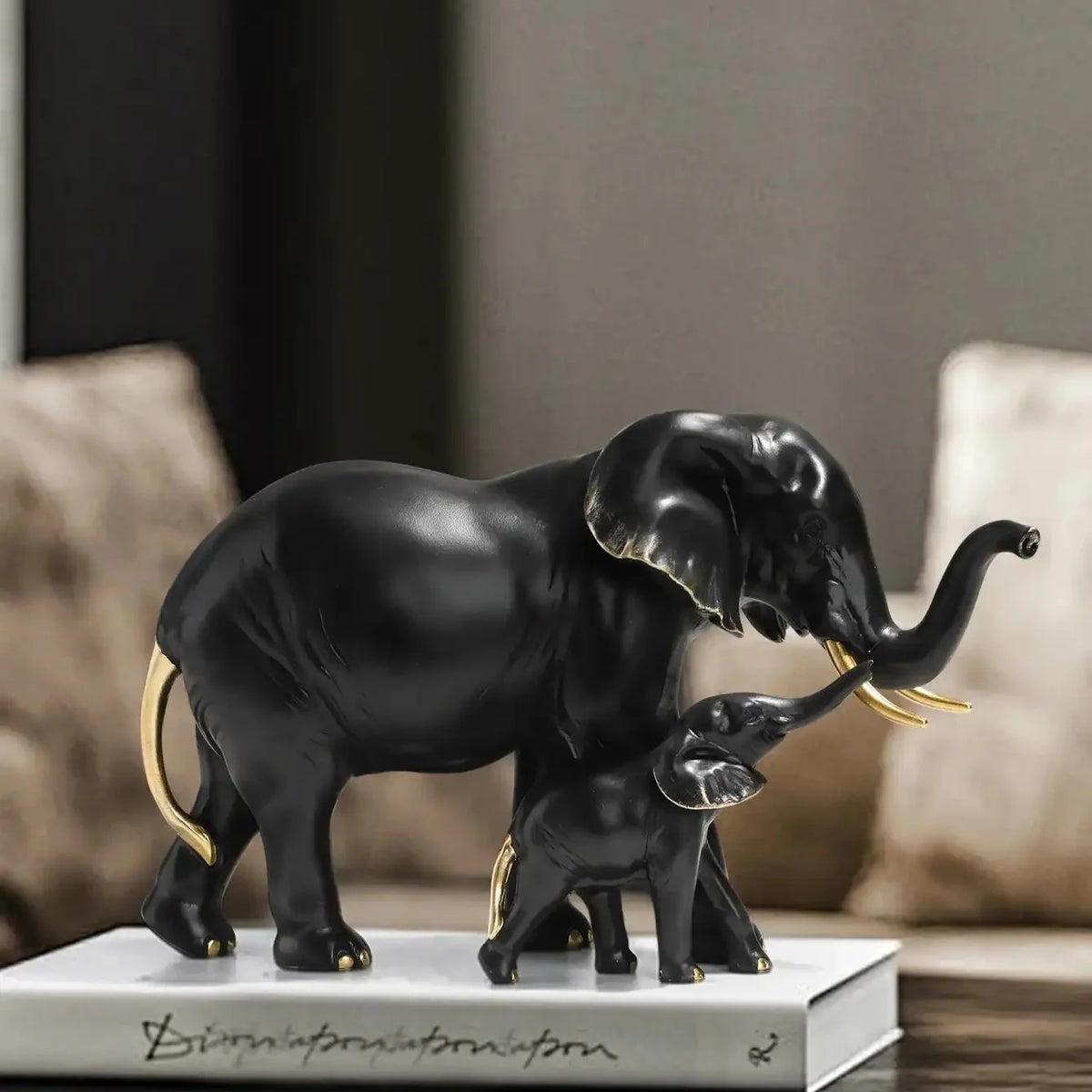 Mother and Child Elephant Resin Sculpture