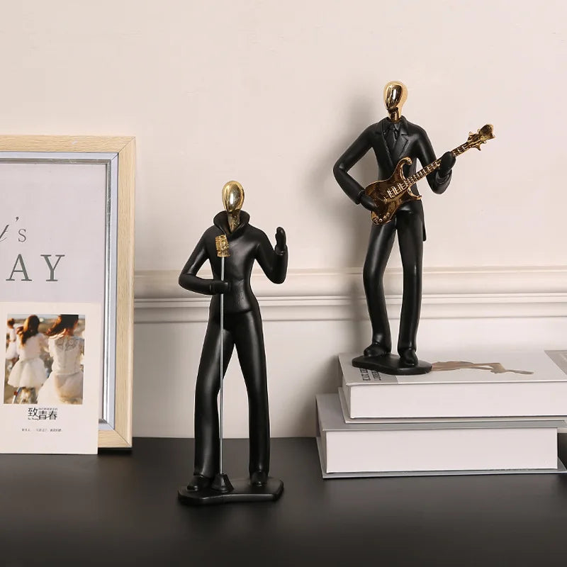 Nordic Musician Sculpture – Resin Jazz Figure Decor Black & Gold