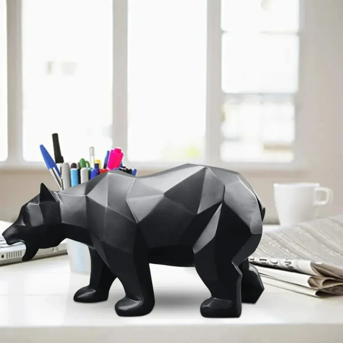 Modern Geometric Bear Sculpture – Nordic Resin Statue