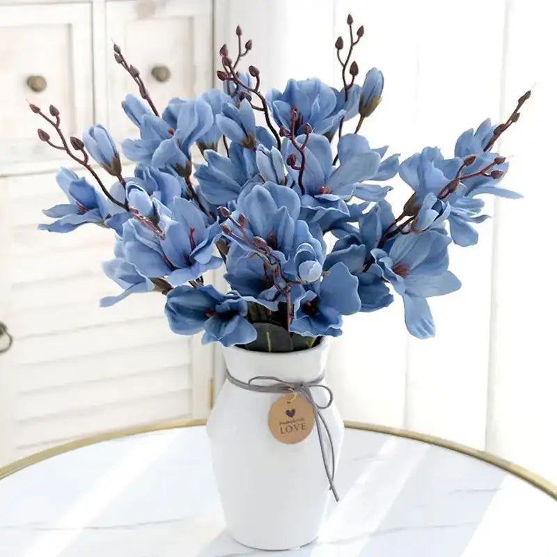 Silk Magnolia Artificial Flowers - 5 Forks 20 Heads Vase Floral Decor