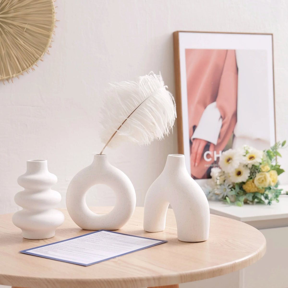 Boho Ceramic Vase Set – Minimalist Neutral Decor Trio