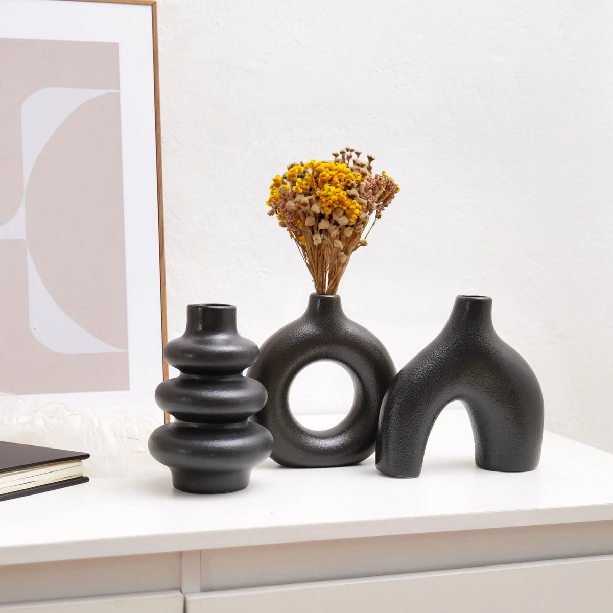 Boho Ceramic Vase Set – Minimalist Neutral Decor Trio