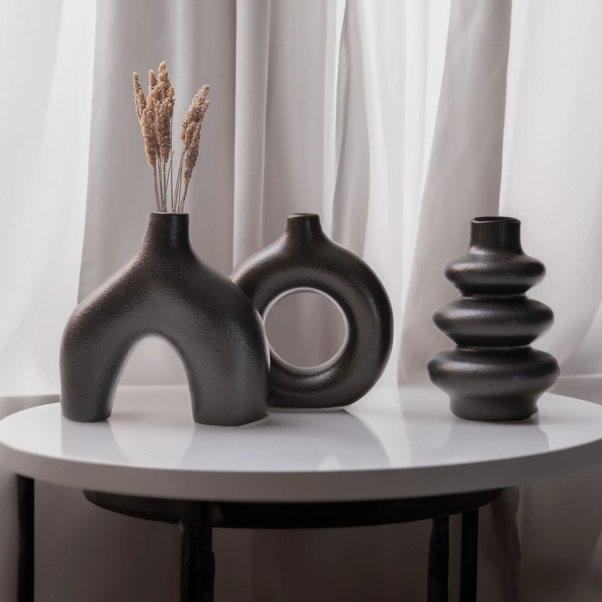 Boho Ceramic Vase Set – Minimalist Neutral Decor Trio