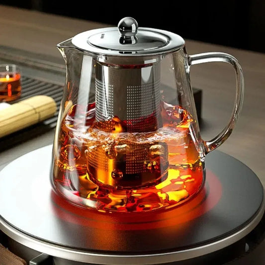 Borosilicate Glass Teapot – Heat-Resistant Kettle with Stainless Steel Infuser