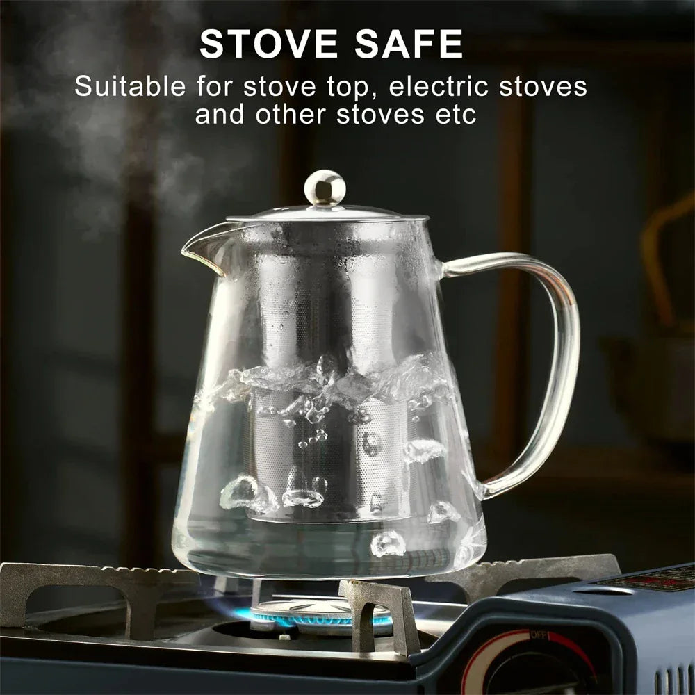 Borosilicate Glass Teapot – Heat-Resistant Kettle with Stainless Steel Infuser