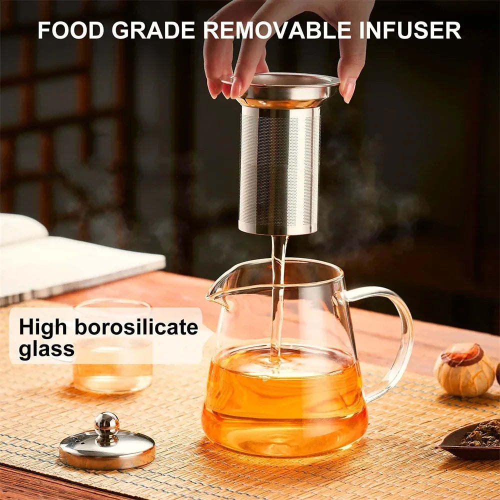 Borosilicate Glass Teapot – Heat-Resistant Kettle with Stainless Steel Infuser