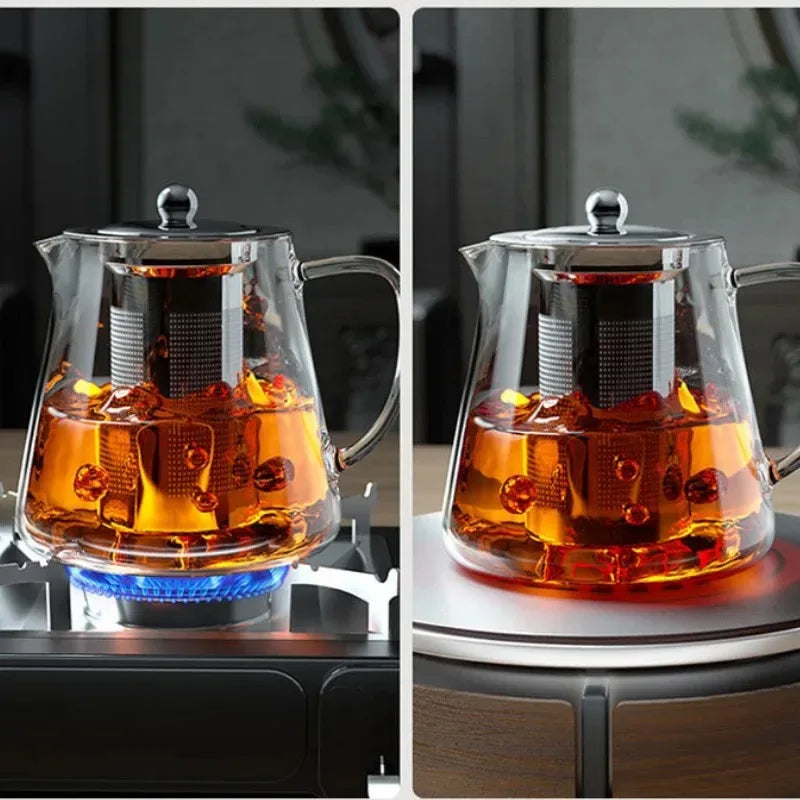 Borosilicate Glass Teapot – Heat-Resistant Kettle with Stainless Steel Infuser