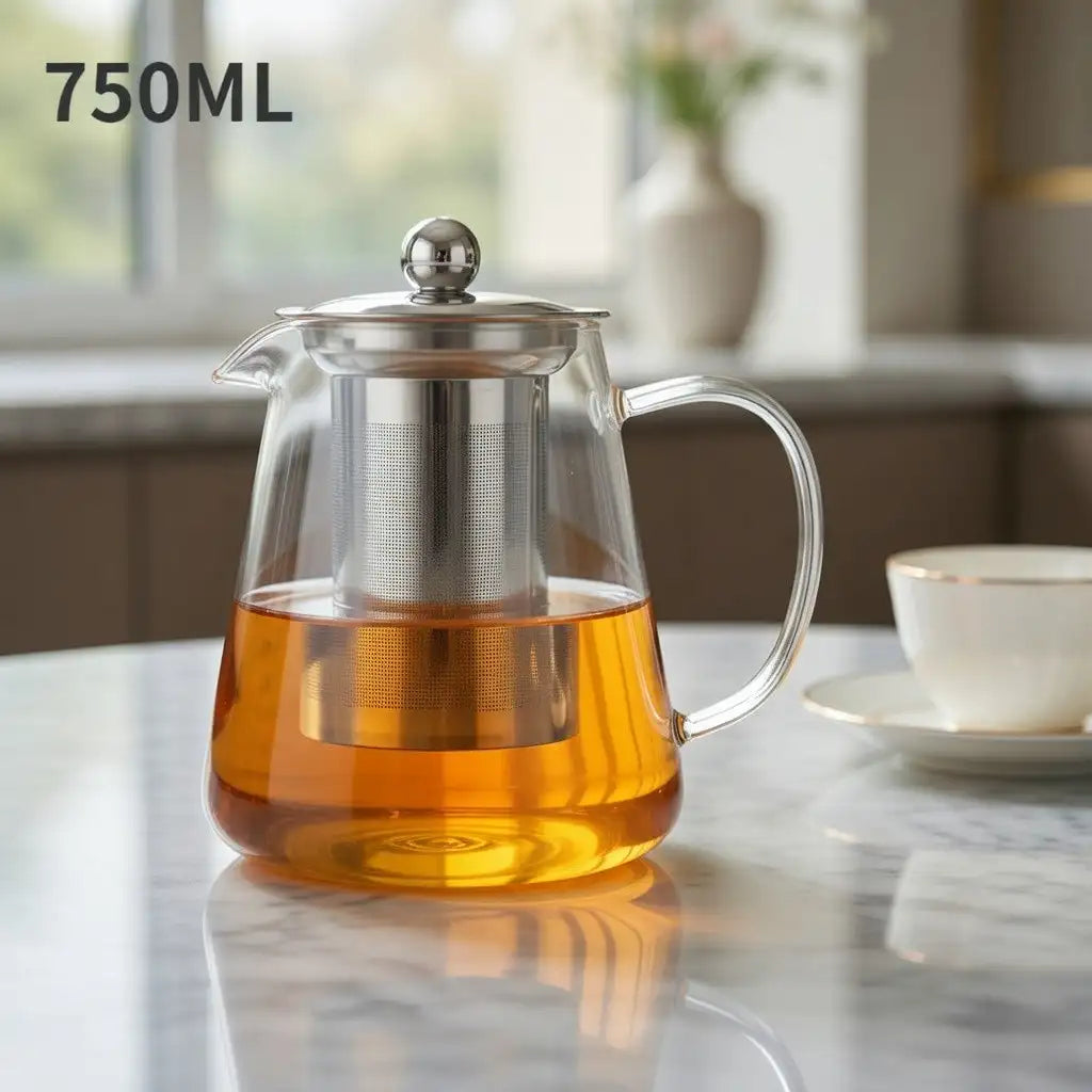 Borosilicate Glass Teapot – Heat-Resistant Kettle with Stainless Steel Infuser