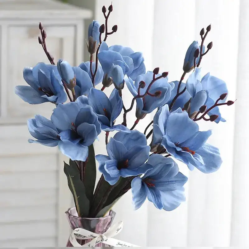 Silk Magnolia Artificial Flowers - 5 Forks 20 Heads Vase Floral Decor