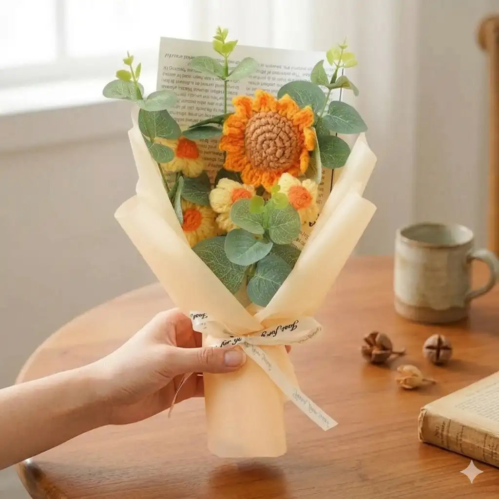 Handmade Crochet Sunflower & Daisy Bouquet - Everlasting Floral Gift