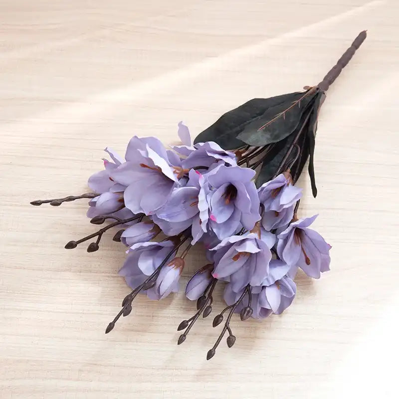 Silk Magnolia Artificial Flowers - 5 Forks 20 Heads Vase Floral Decor