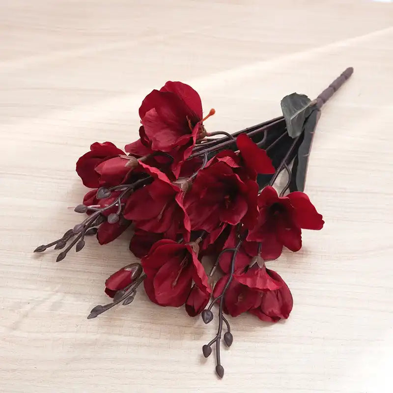 Silk Magnolia Artificial Flowers - 5 Forks 20 Heads Vase Floral Decor