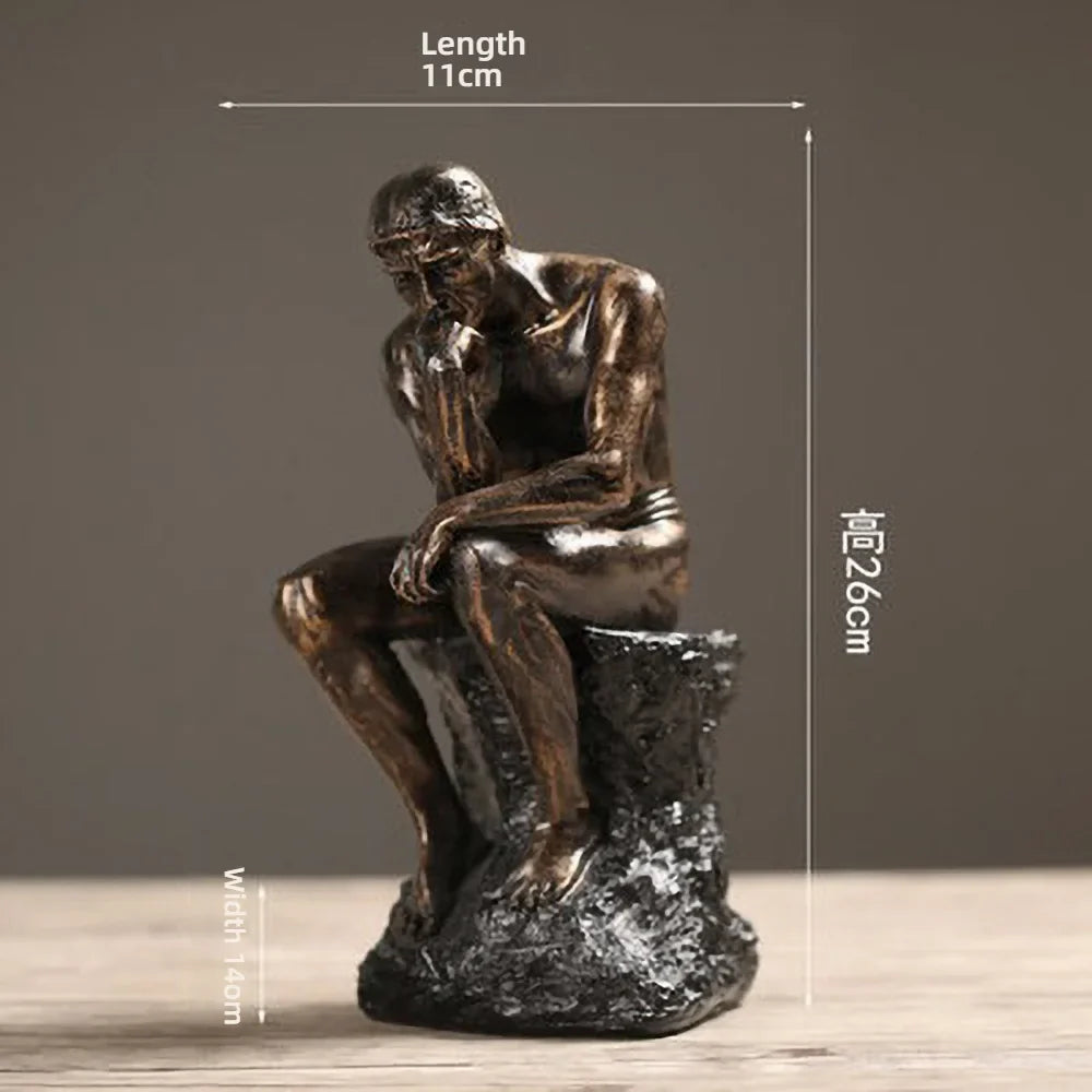 Nordic Thinker Sculpture – Resin Sandstone Finish Desk Decor