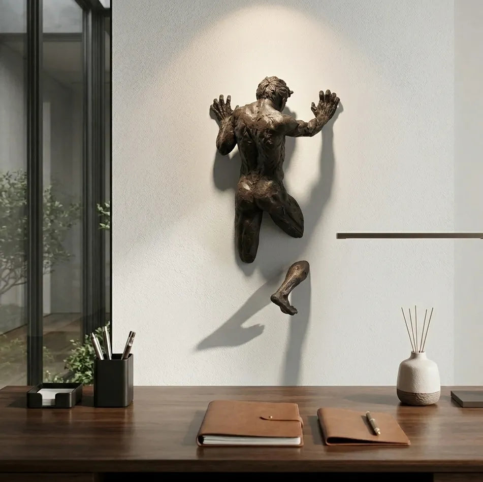 Climbing Man Wall Sculpture – 3D Resin Copper Wall Decor