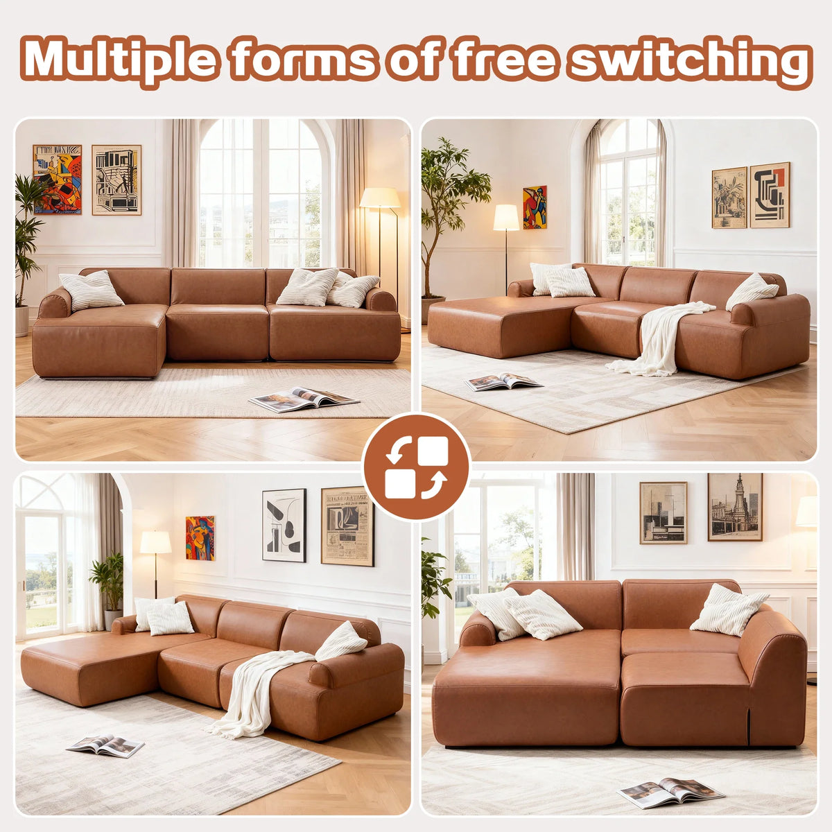 Oversized L-Shaped Modular Sofa Pet-Friendly Faux Leather & Corduroy