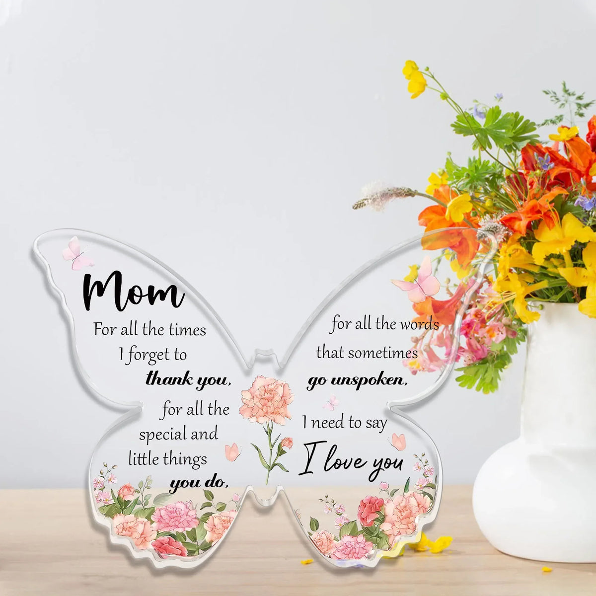 Butterfly Acrylic Mom Plaque – Birthday & Mother's Day Desk Decoration Gift