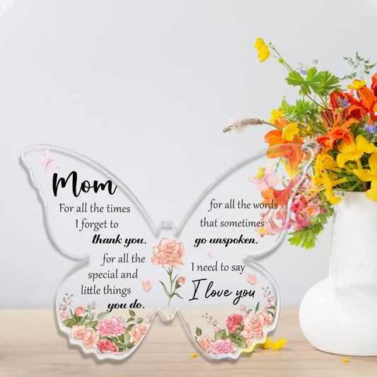 Butterfly Acrylic Mom Plaque – Birthday & Mother's Day Desk Decoration Gift