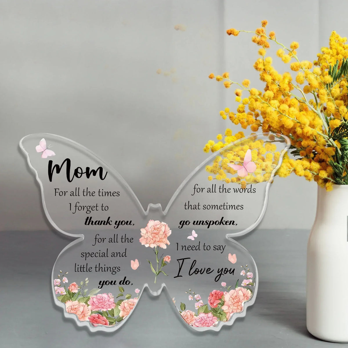 Butterfly Acrylic Mom Plaque – Birthday & Mother's Day Desk Decoration Gift